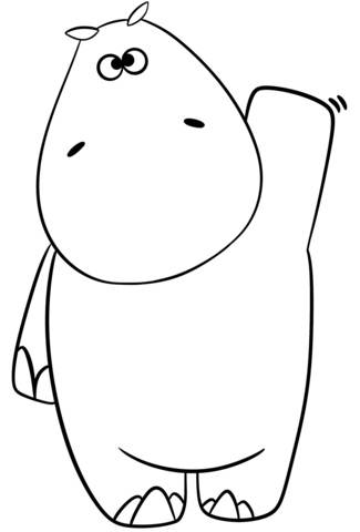 Hippo Waving Hello Coloring Page